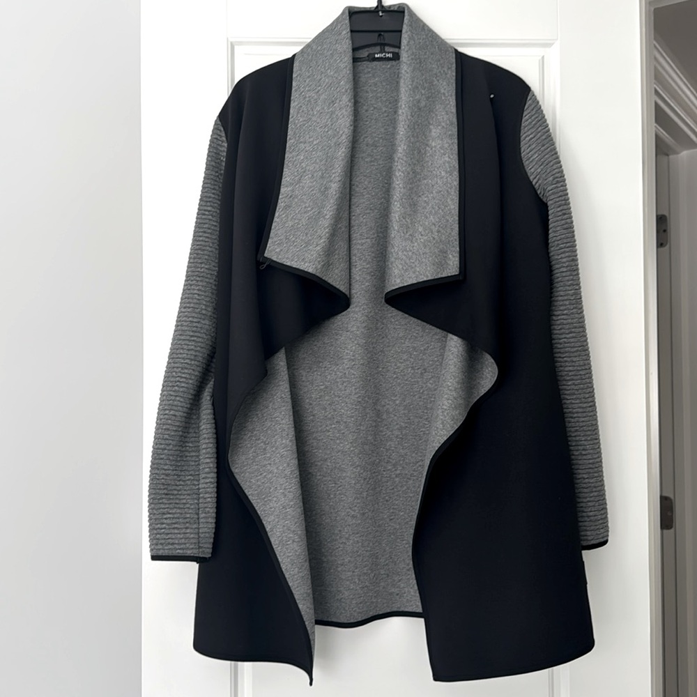 Michi black and grey open cardigan jacket with toggle closure